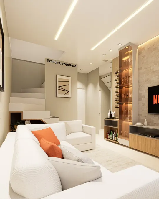 Residência SP 01: Interiores de uma casa completa: entrada, estar, cozinha, área gourmet, home office e suíte.